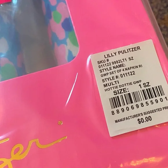 Lilly Pulitzer 4 Napkins & Gold Bamboo Rings Easter Hostess Gift NWT